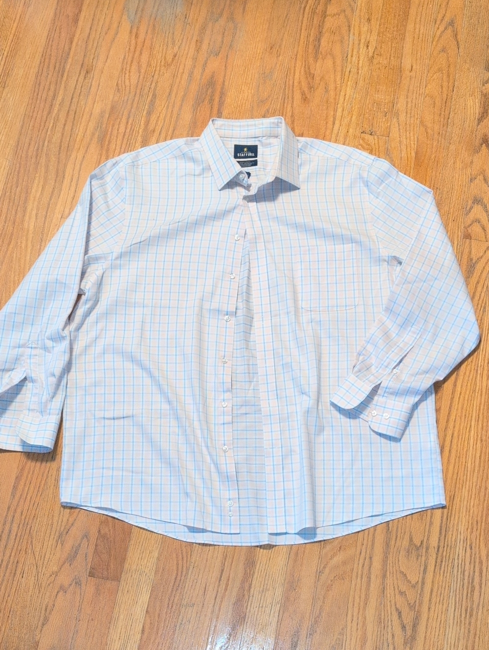 Stafford White Dress Shirt with Light Blue Windowpane